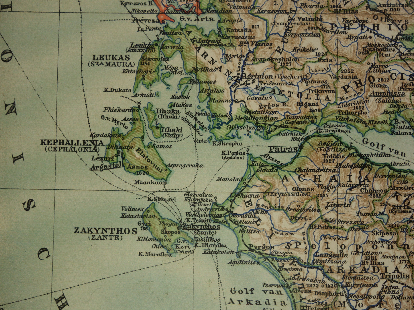 Oude landkaart van GRIEKENLAND uit 1908 Originele antieke Nederlandse landkaart