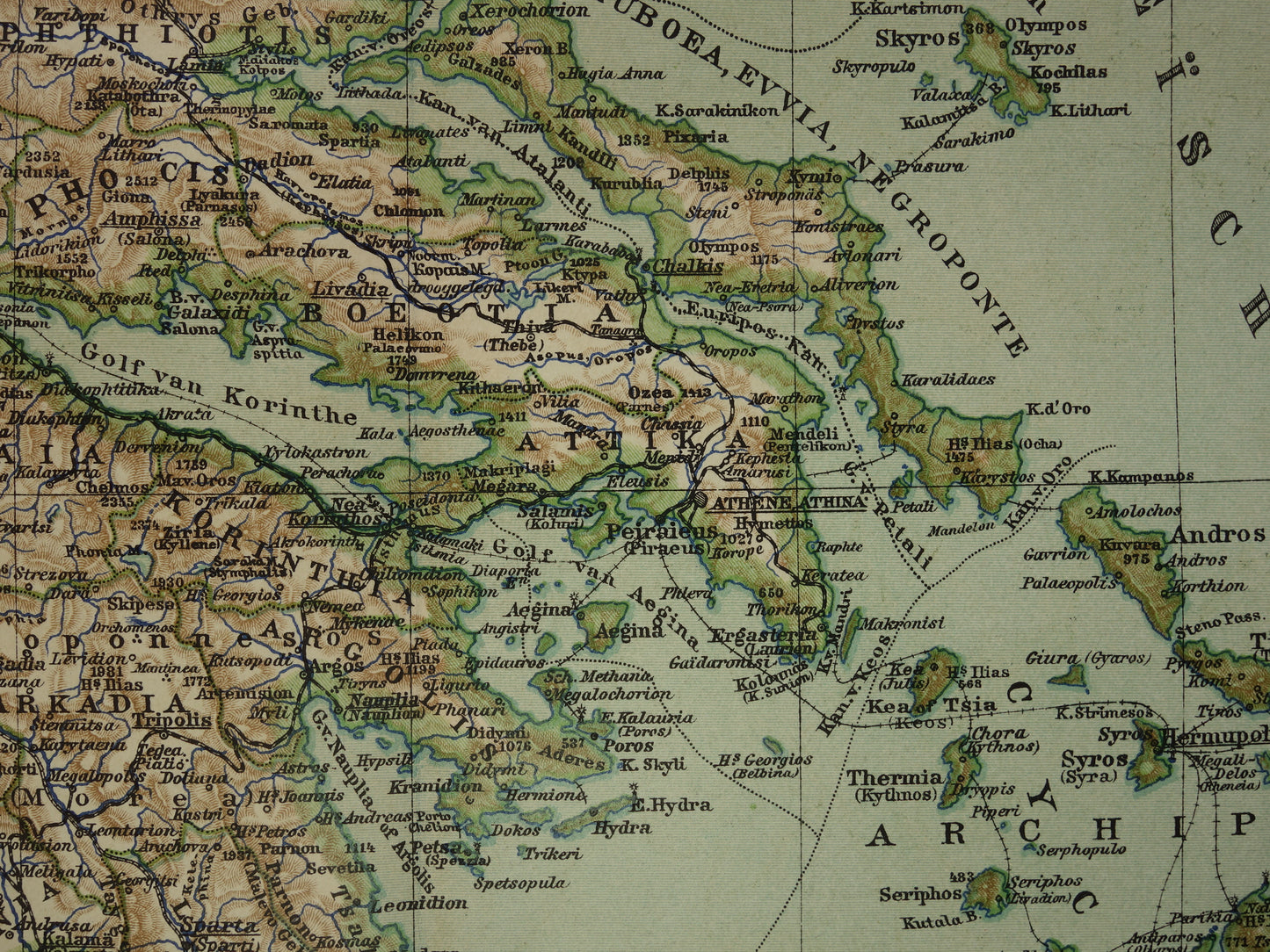 Oude landkaart van GRIEKENLAND uit 1908 Originele antieke Nederlandse landkaart