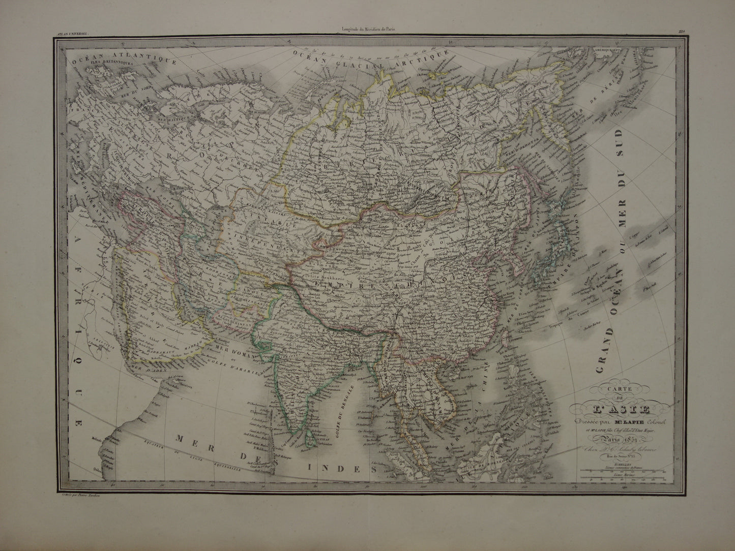 Prachtige antieke kaart van AZIË uit 1851 Grote originele oude handgekleurde landkaart 51 x 69 met jaartal te koop vintage landkaarten van continent Azie