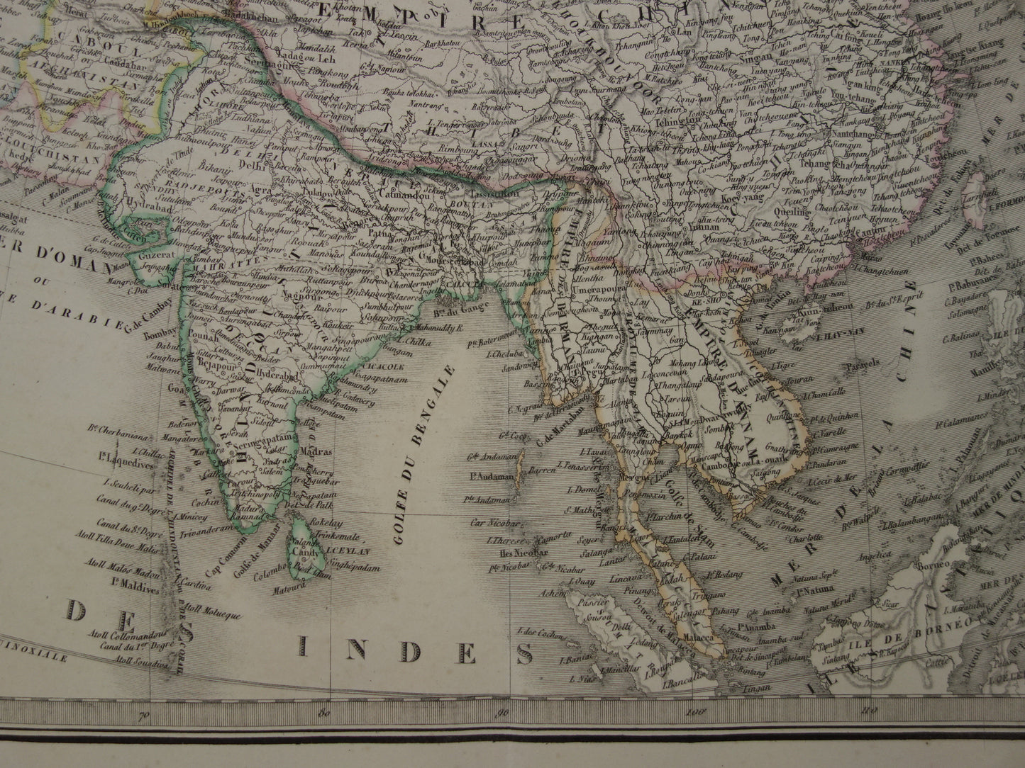 Prachtige antieke kaart van AZIË uit 1851 Grote originele oude handgekleurde landkaart 51 x 69 met jaartal te koop vintage landkaarten van continent Azie