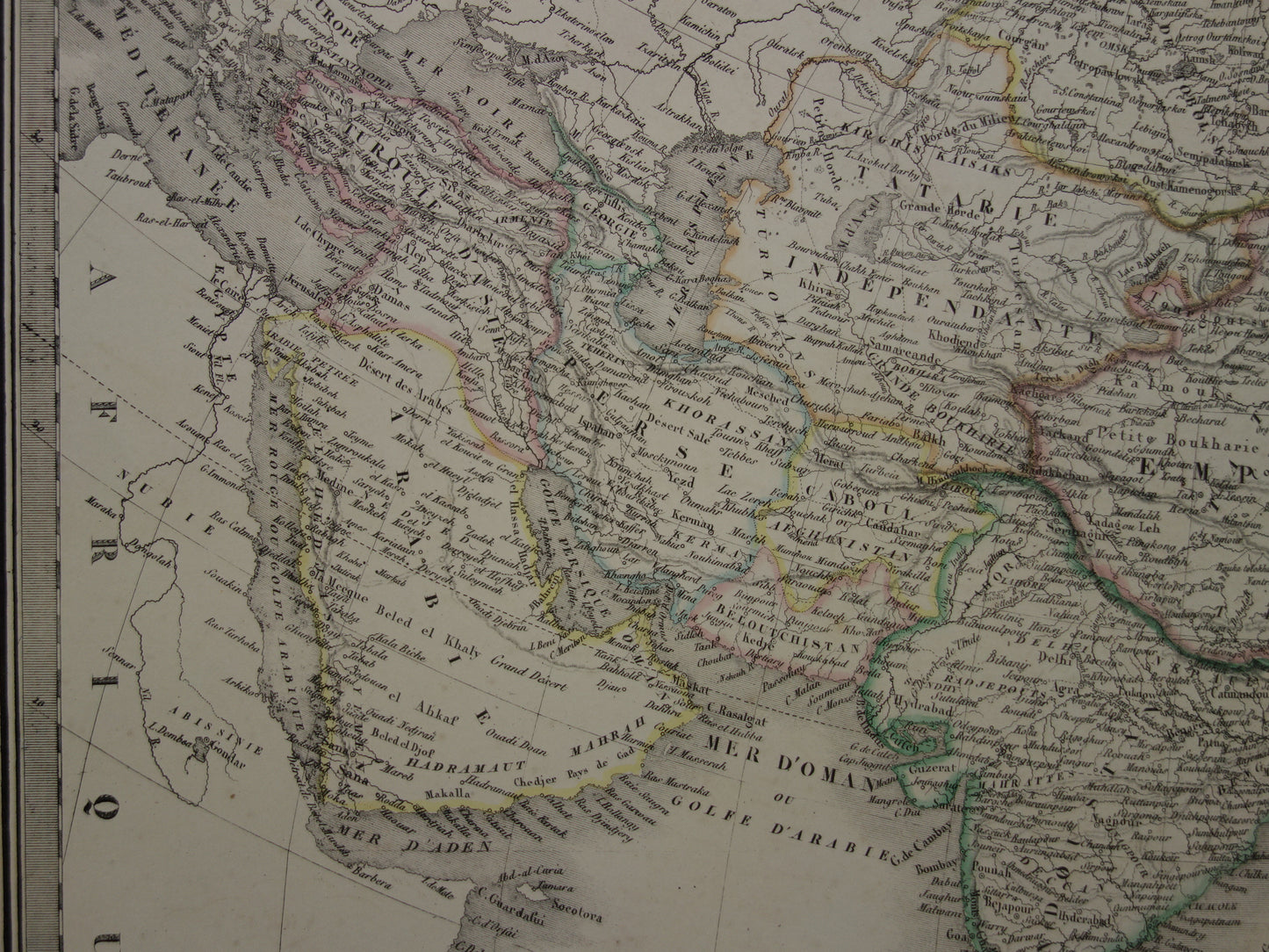 Prachtige antieke kaart van AZIË uit 1851 Grote originele oude handgekleurde landkaart 51 x 69 met jaartal te koop vintage landkaarten van continent Azie