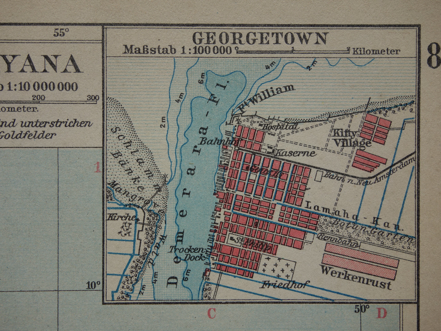 Suriname Guyana oude kaart uit 1931 originele vintage landkaart Frans-Guyana klein formaat kaarten