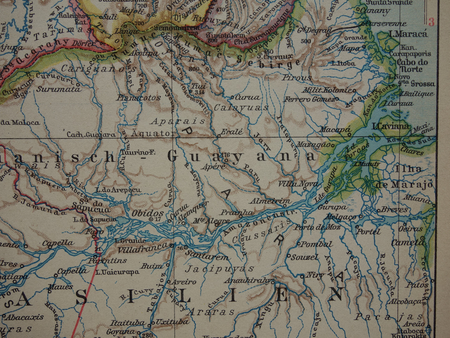 Suriname Guyana oude kaart uit 1931 originele vintage landkaart Frans-Guyana klein formaat kaarten