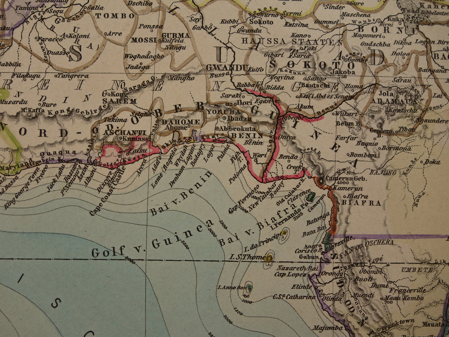 Antieke landkaart van Afrika in 1886 Grote originele 130+ jaar oude handgekleurde kaart poster van Afrikaans continent