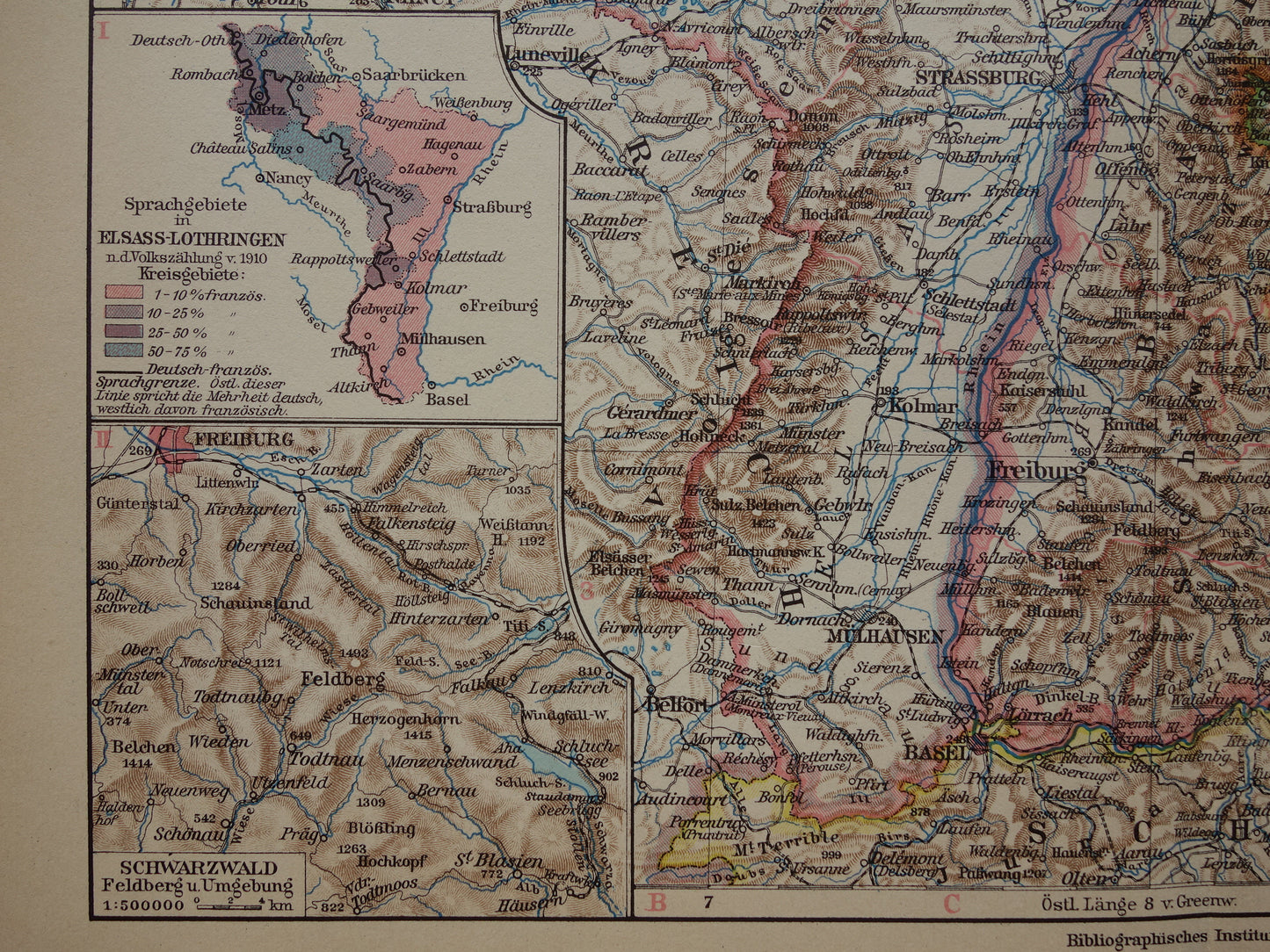 Oude landkaart van Baden-Württemberg Duitsland uit 1931 originele vintage kaart Stuttgart Elzas-Lotharingen