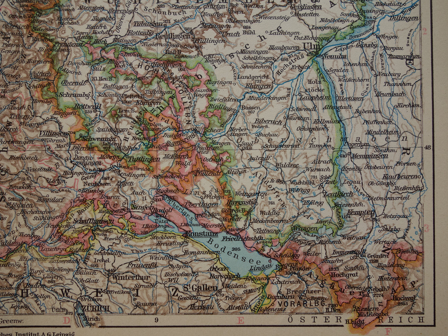 Oude landkaart van Baden-Württemberg Duitsland uit 1931 originele vintage kaart Stuttgart Elzas-Lotharingen