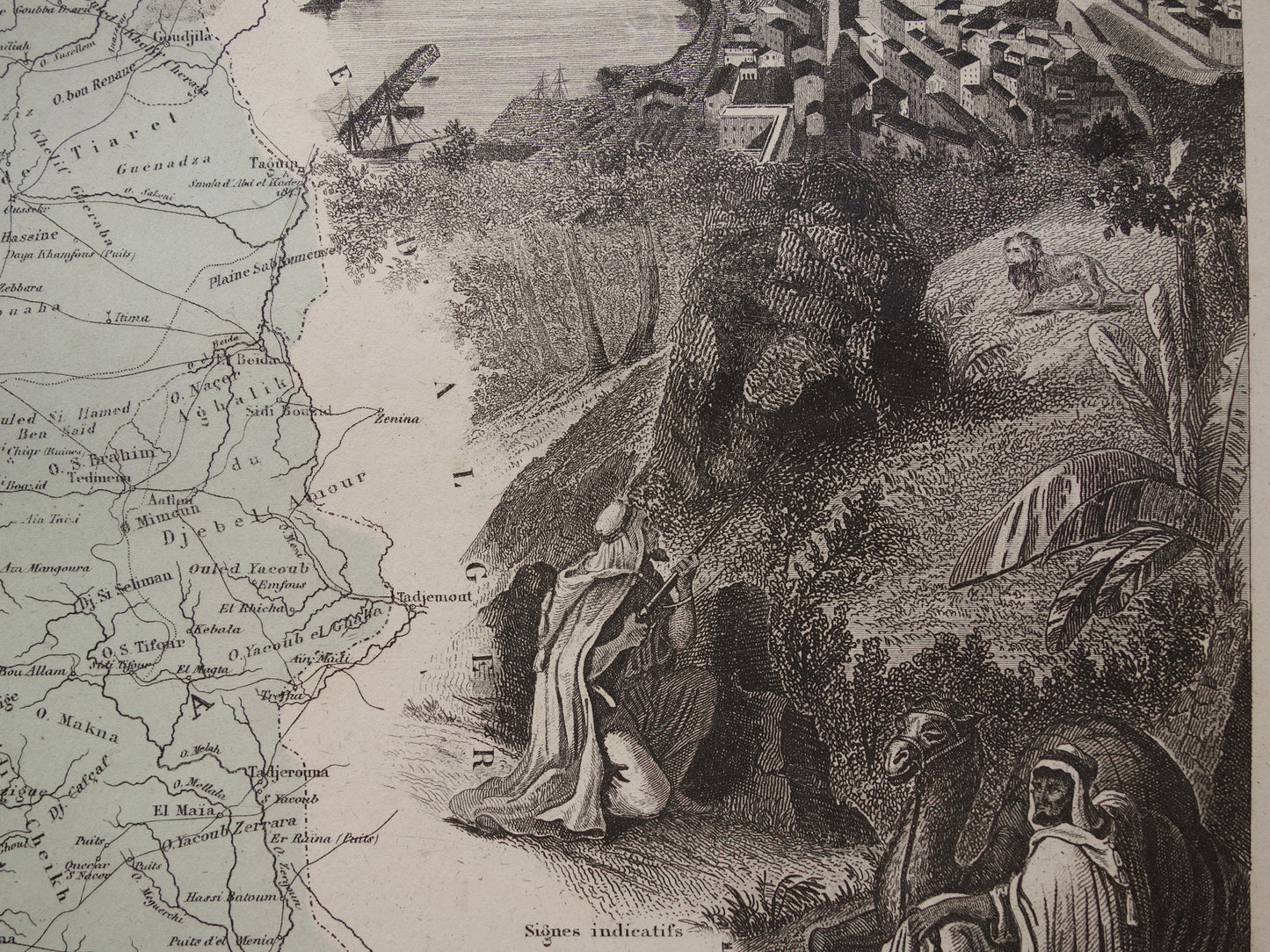 Oude kaart van ORAN provincie Algerije uit 1883 originele antieke handgekleurde landkaart Oran