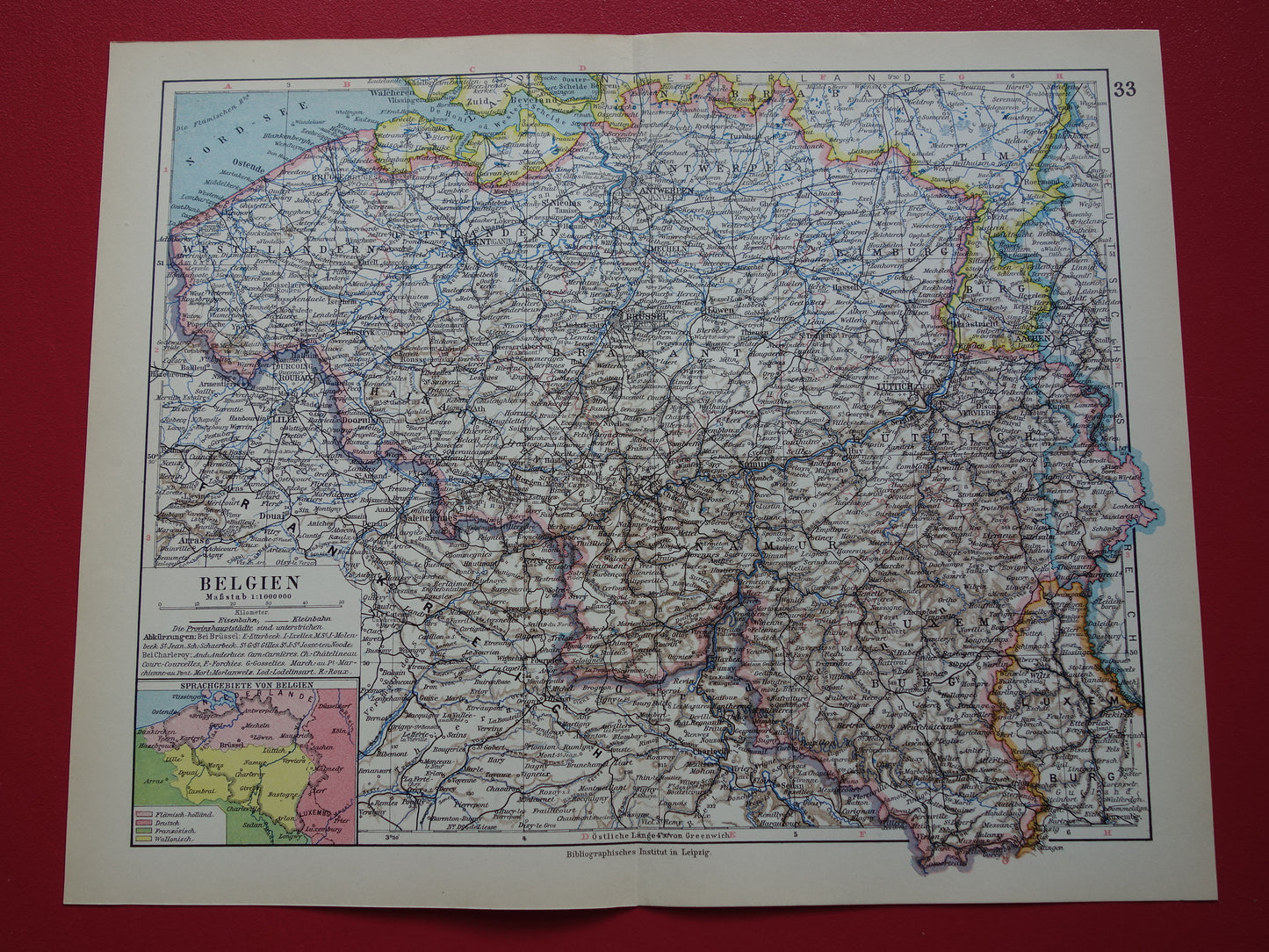 Oude kaart van België uit 1928 originele vintage landkaart Brussel Antwerpen Taalgrens