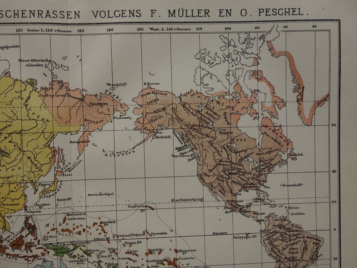 Etnografie Wereldkaart uit 1920 - Originele antieke etnografische kaart van de Wereld - Antieke print Antropologie Volkenkunde Etnologie Menselijke Rassen