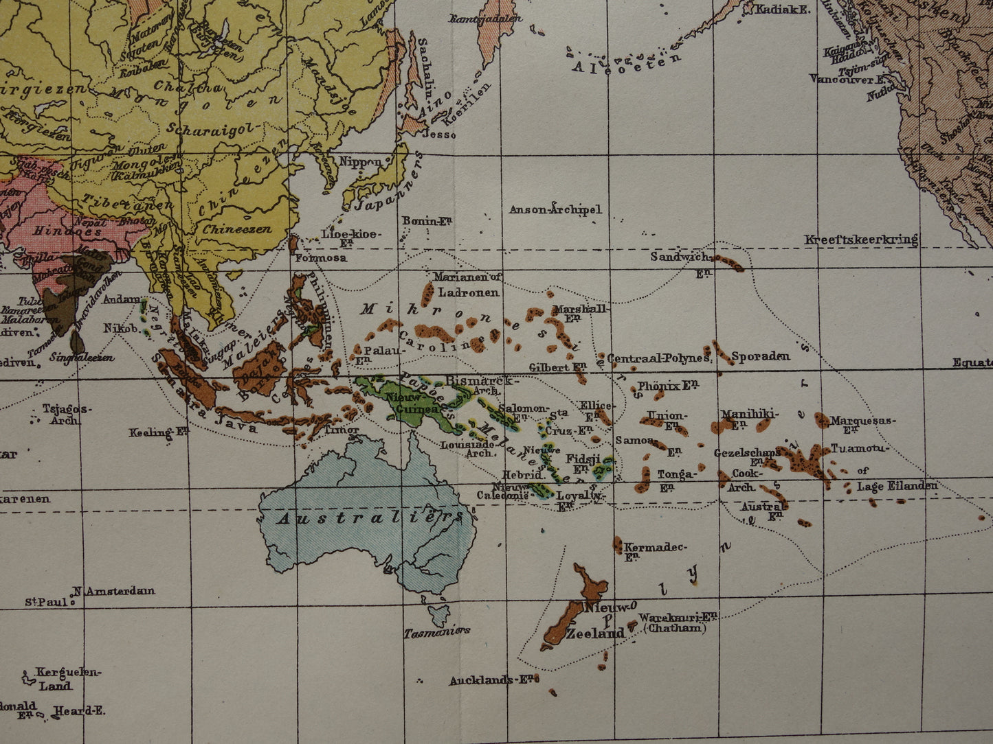 Etnografie Wereldkaart uit 1920 - Originele antieke etnografische kaart van de Wereld - Antieke print Antropologie Volkenkunde Etnologie Menselijke Rassen