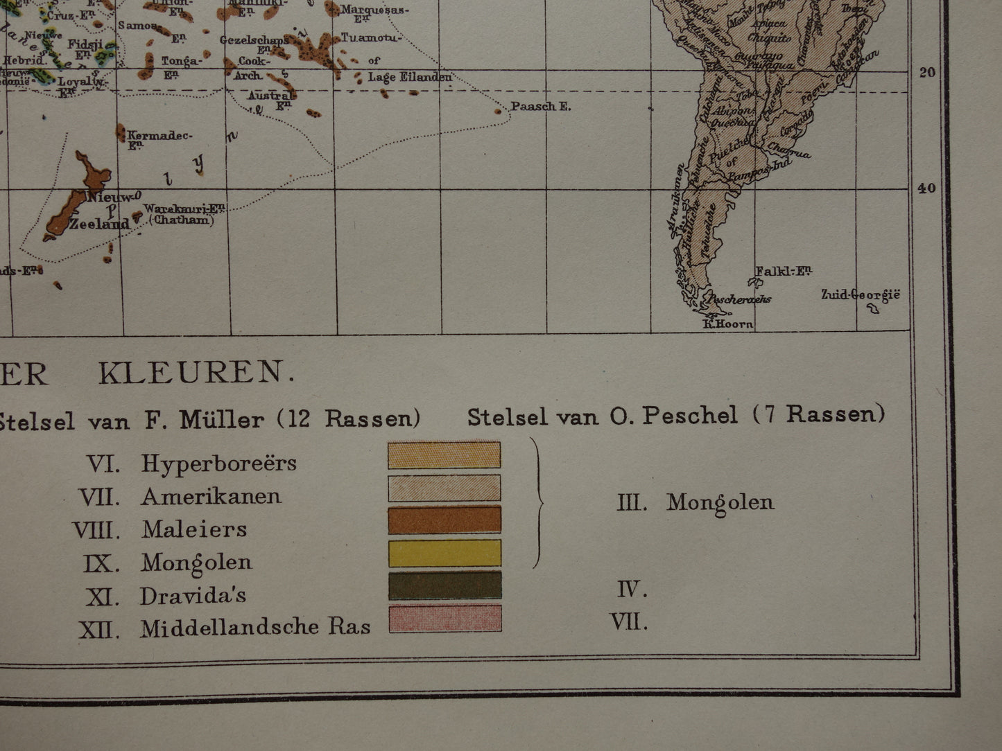Etnografie Wereldkaart uit 1920 - Originele antieke etnografische kaart van de Wereld - Antieke print Antropologie Volkenkunde Etnologie Menselijke Rassen