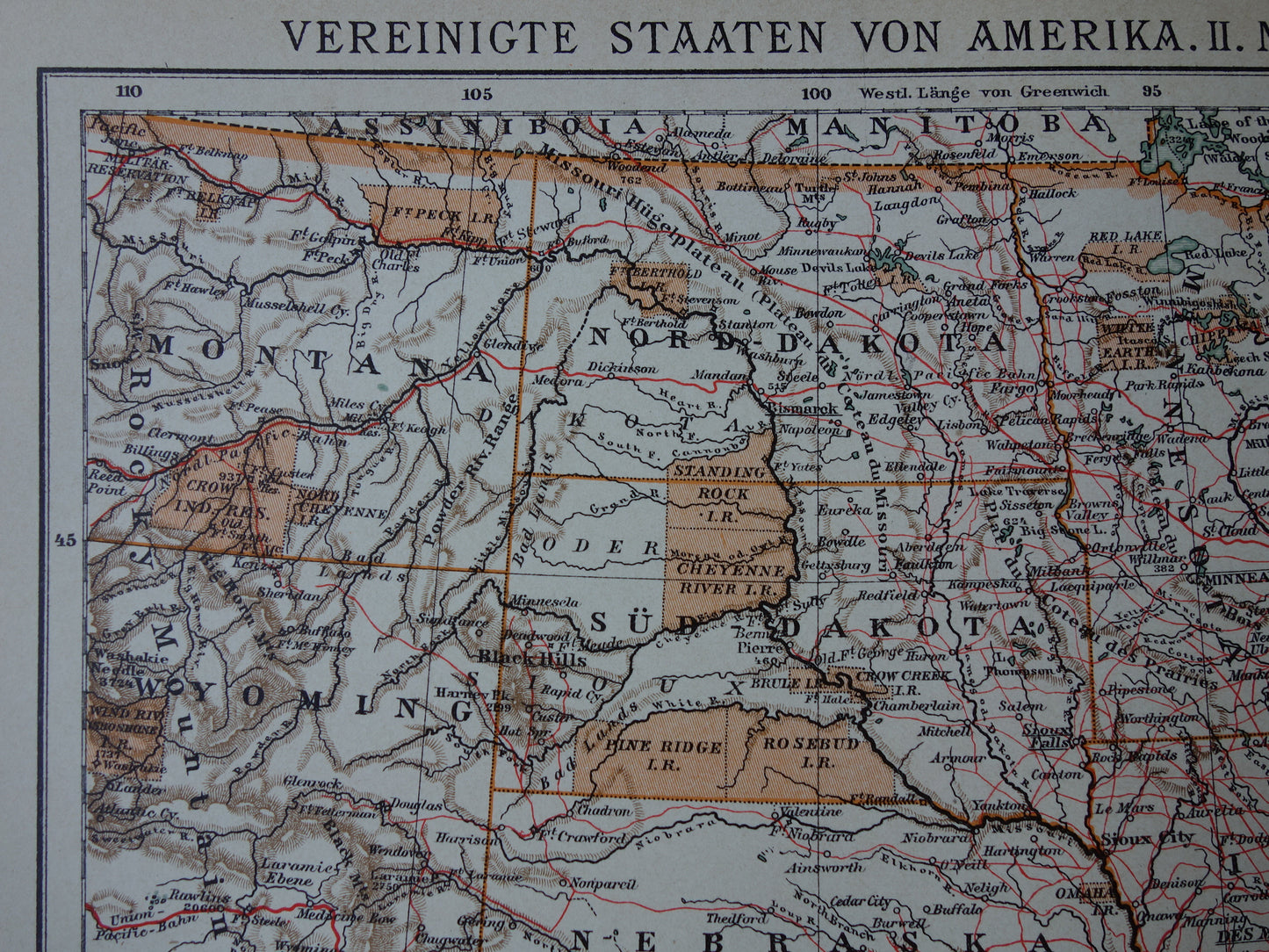 Verenigde Staten antieke kaart uit 1905 van midden VS - originele oude print van Amerika gedetailleerde vintage kaarten Texas Iowa