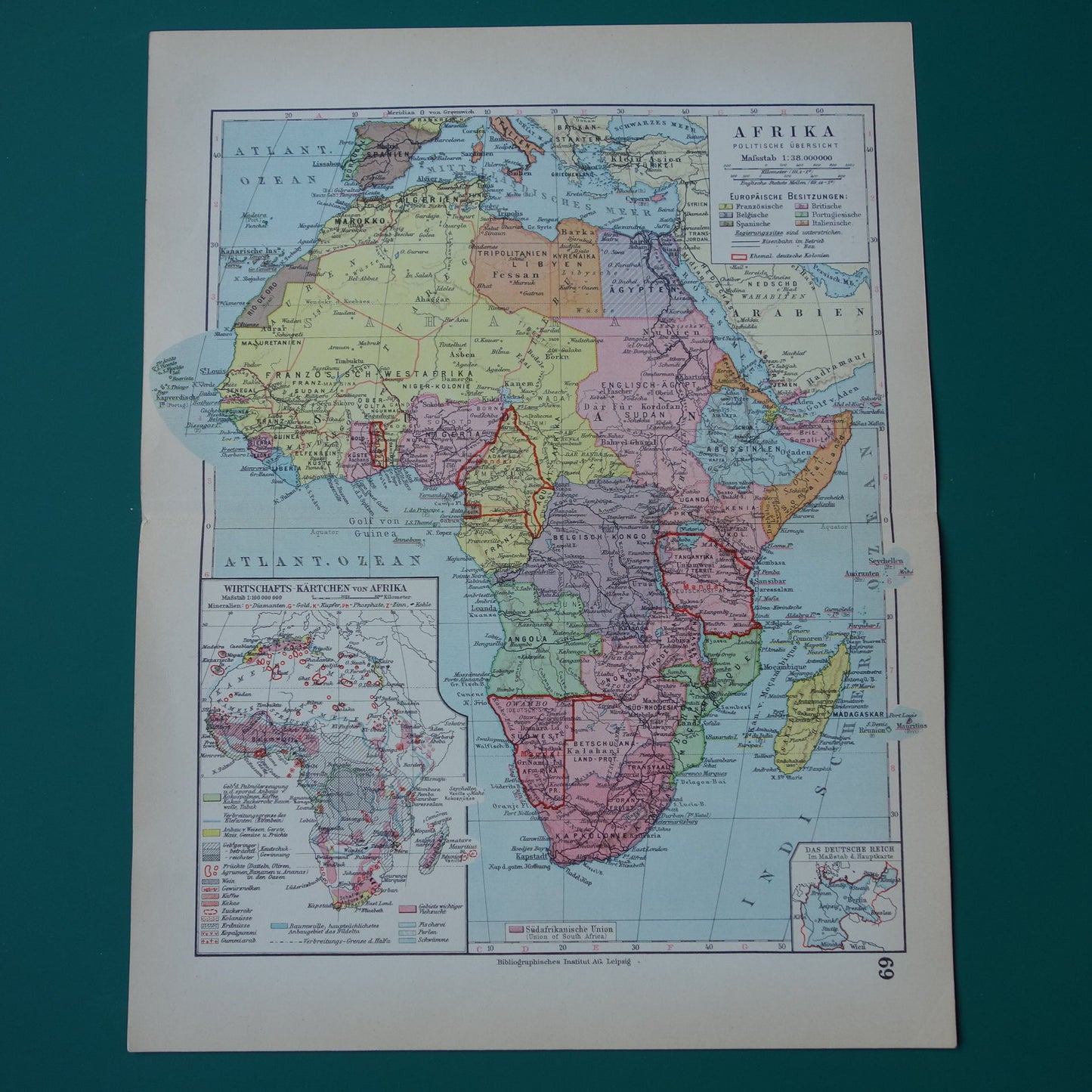 Oude landkaart van Afrika uit 1931 originele vintage kaart van Afrika continent - oude Duitse kaarten