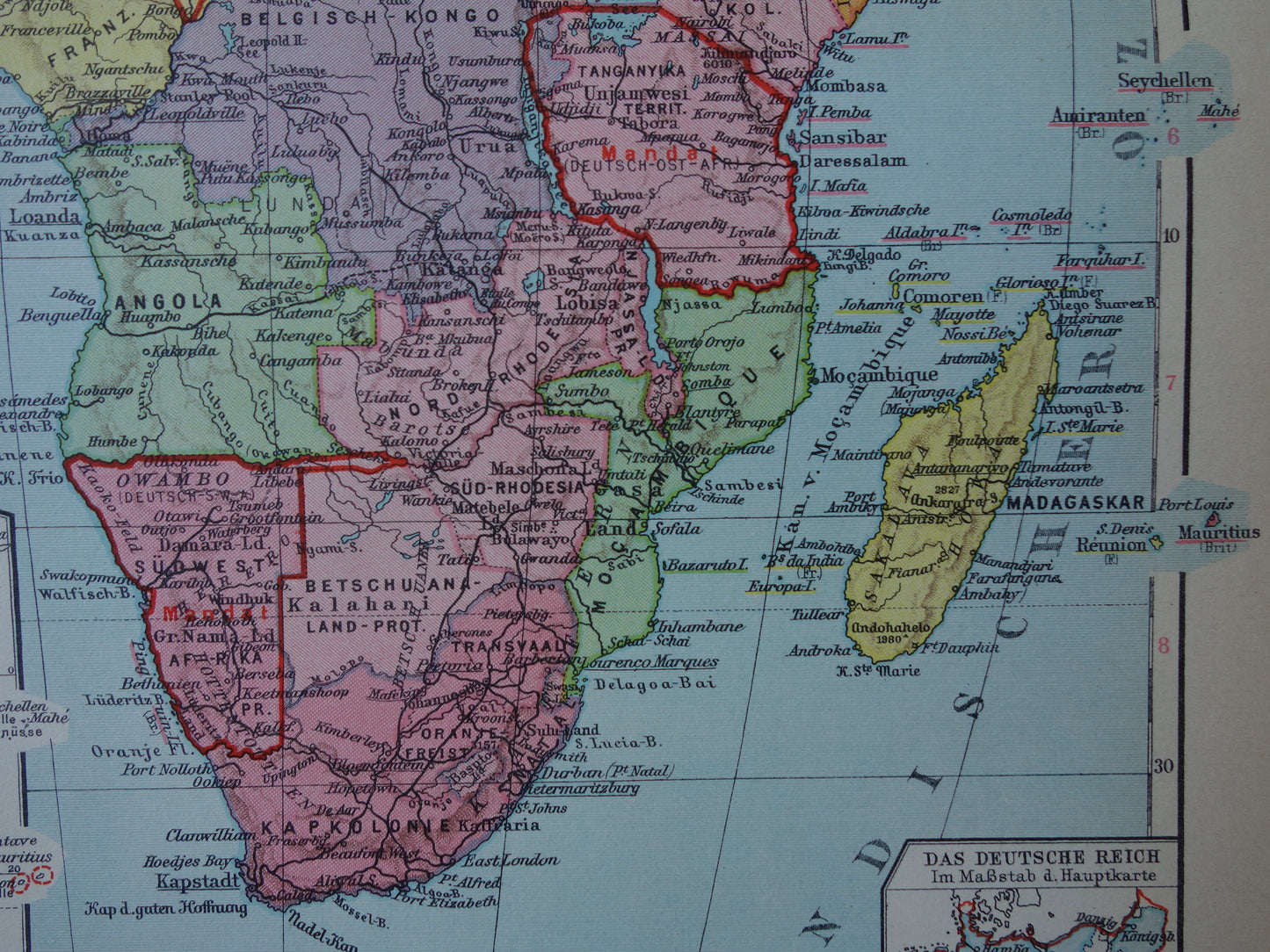 Oude landkaart van Afrika uit 1931 originele vintage kaart van Afrika continent - oude Duitse kaarten