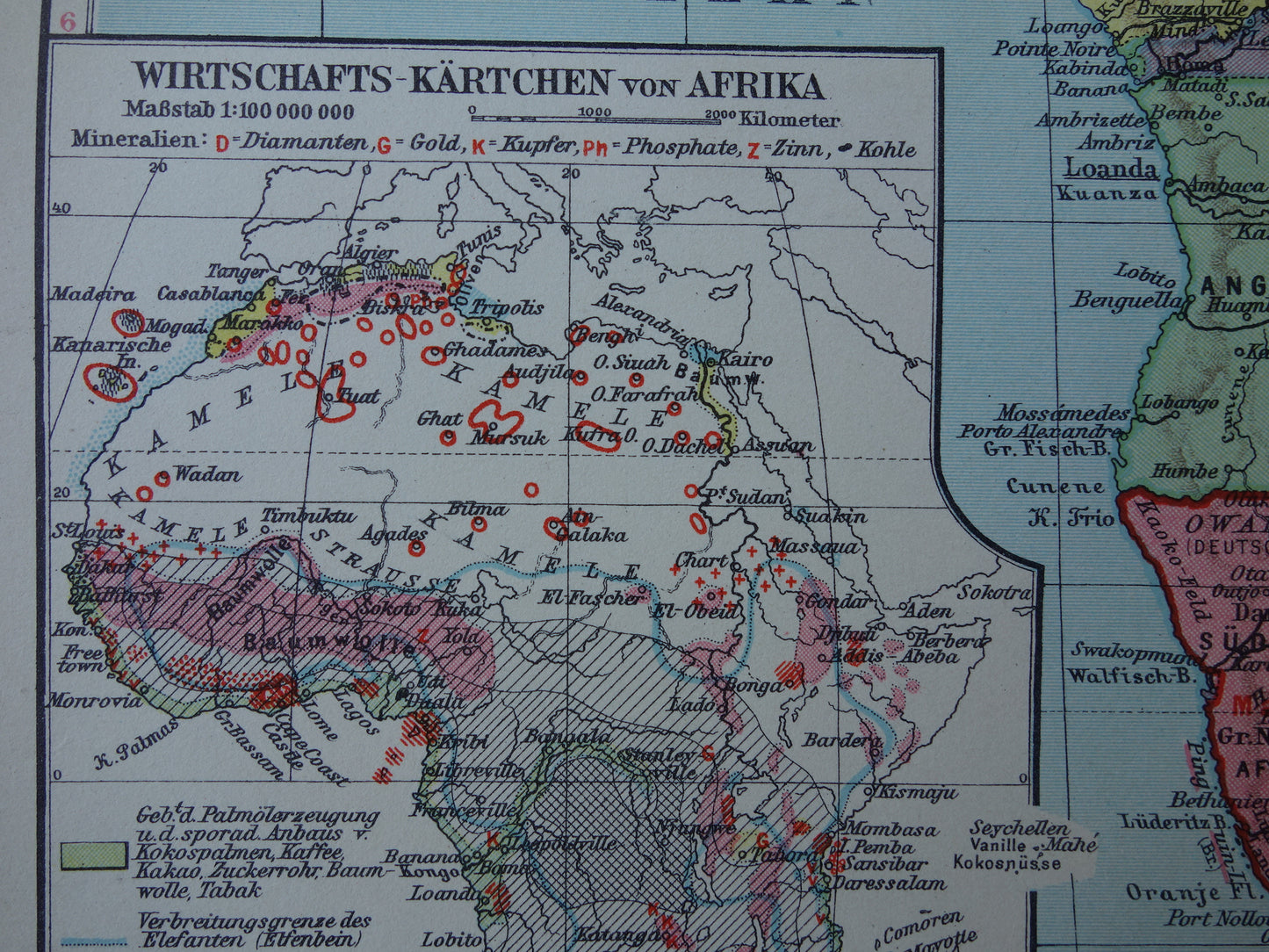 Oude landkaart van Afrika uit 1931 originele vintage kaart van Afrika continent - oude Duitse kaarten