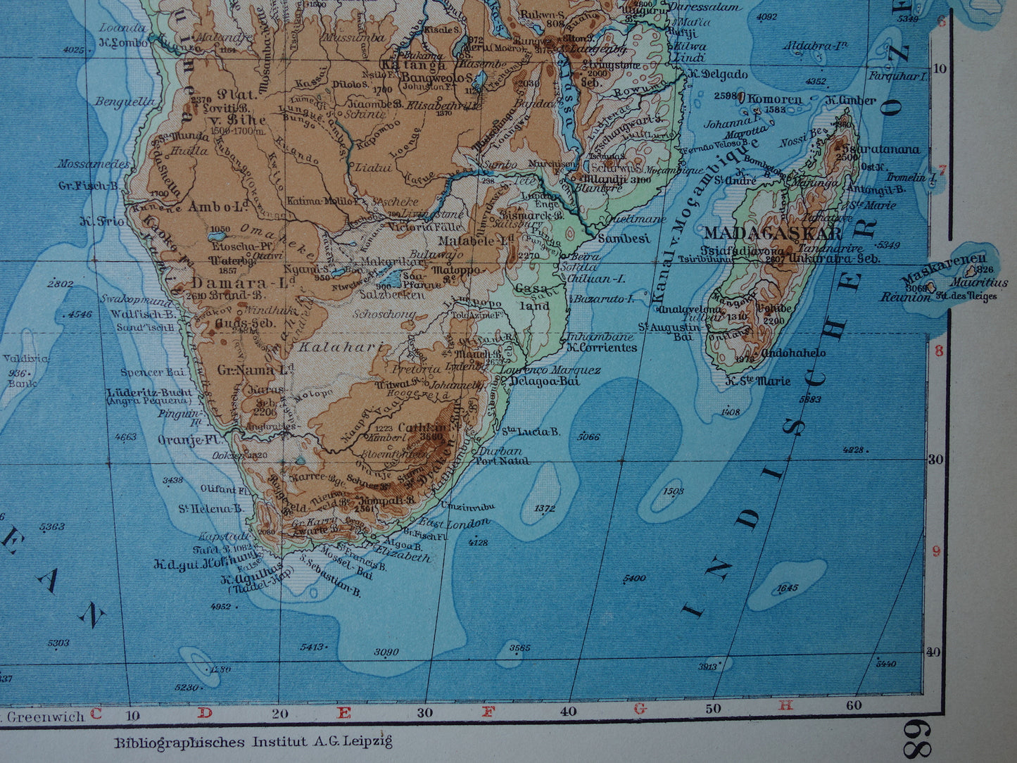 Oude hoogtekaart van Afrika uit 1931 originele vintage landkaart fysieke kaart van Afrika continent - oude Duitse kaarten