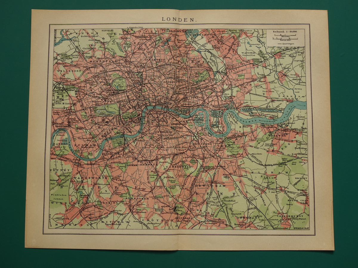 LONDON – Alte Karte von 1909, originale niederländische Karte von London und Umgebung