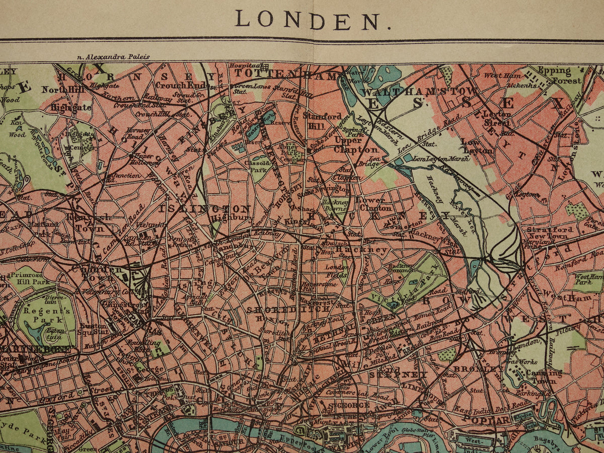 LONDON – Alte Karte von 1909, originale niederländische Karte von London und Umgebung