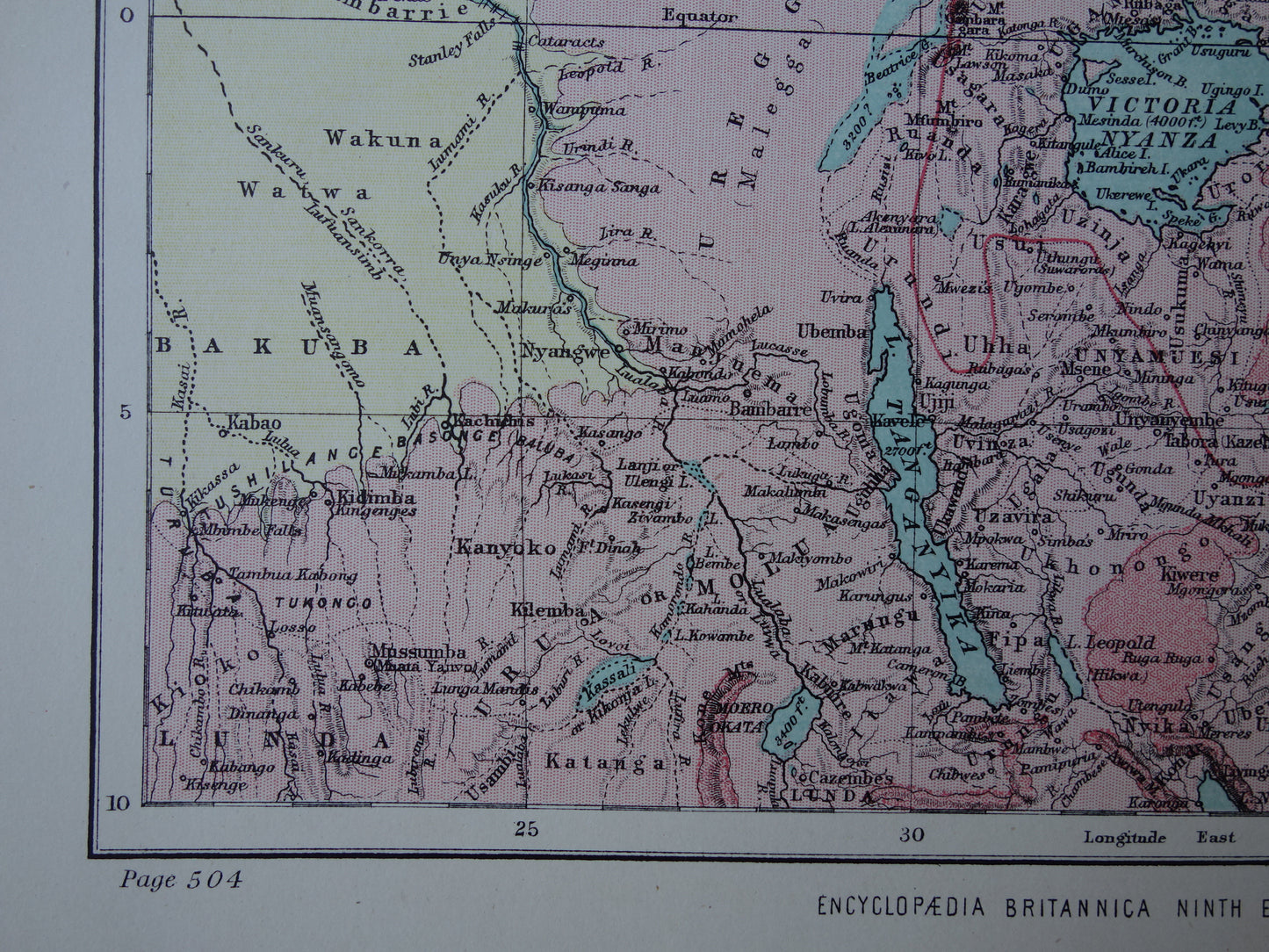 Rivier de Nijl oude kaart van bovenloop Nijl originele antieke Engelse landkaart uit 1884 vintage kaarten Soedan Victoriameer