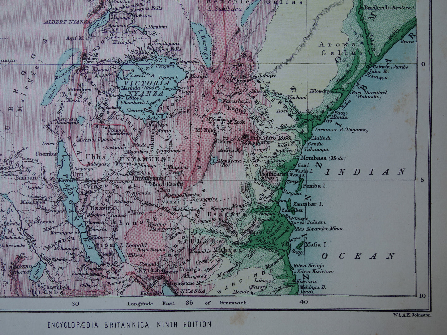 Rivier de Nijl oude kaart van bovenloop Nijl originele antieke Engelse landkaart uit 1884 vintage kaarten Soedan Victoriameer