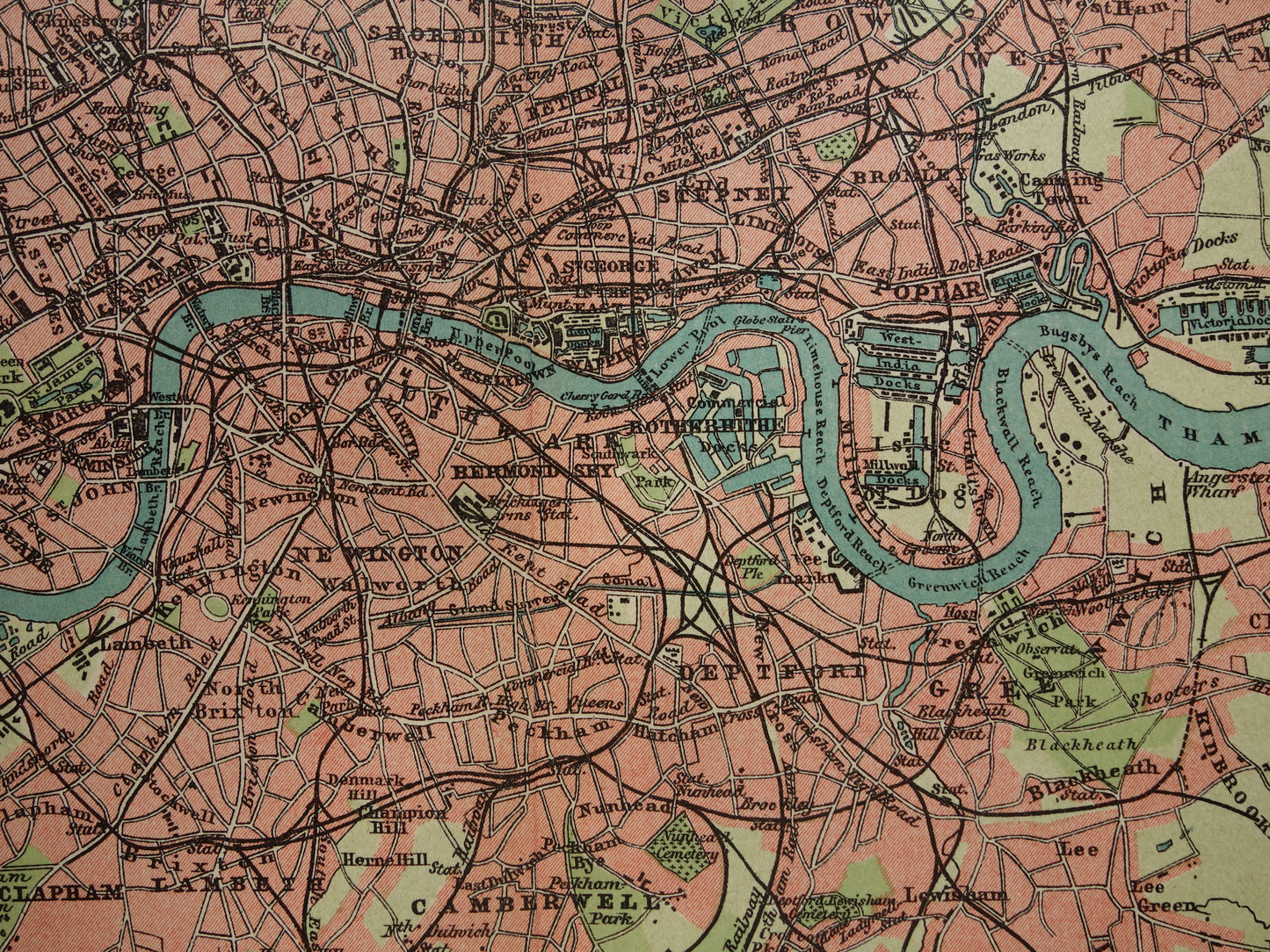 LONDEN oude kaart uit 1909 originele Nederlandse antieke landkaart van Londen en omgeving