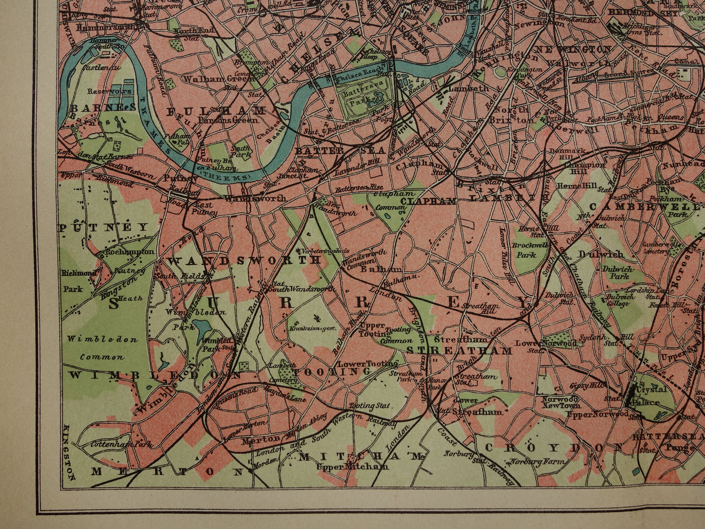 LONDEN oude kaart uit 1909 originele Nederlandse antieke landkaart van Londen en omgeving