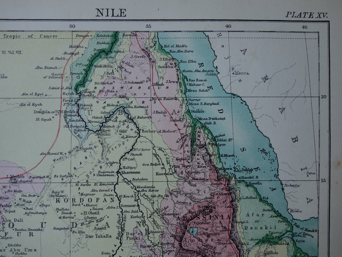 Rivier de Nijl oude kaart van bovenloop Nijl originele antieke Engelse landkaart uit 1884 vintage kaarten Soedan Victoriameer