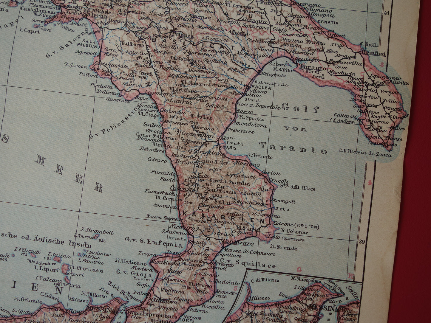 ITALIE oude gedetailleerde kaart van Zuid-Italië uit 1928 originele vintage landkaart Sicilië Napels Palermo Messina