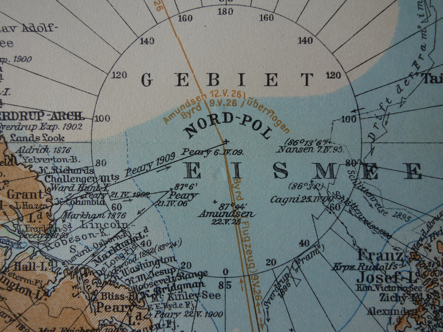 NOORDPOOL oude kaart van het Noordpoolgebied 1928 originele vintage Duitse landkaart van de Arctische regio Groenland Spitsbergen