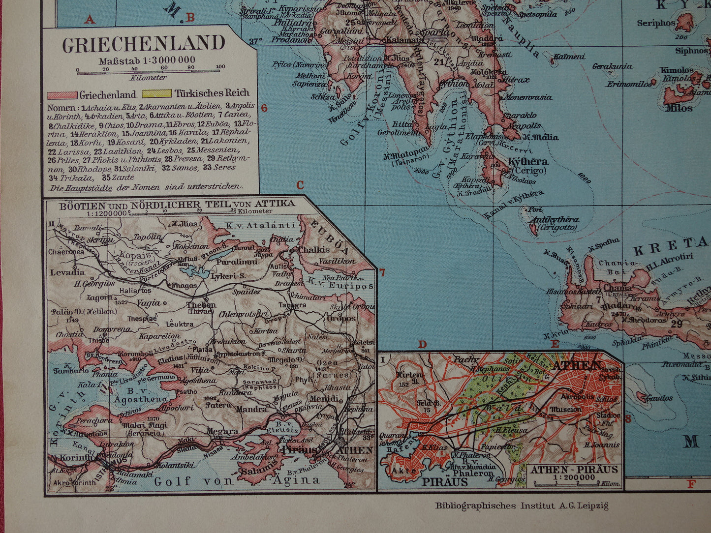 Oude landkaart van Griekenland originele vintage kaart uit 1931