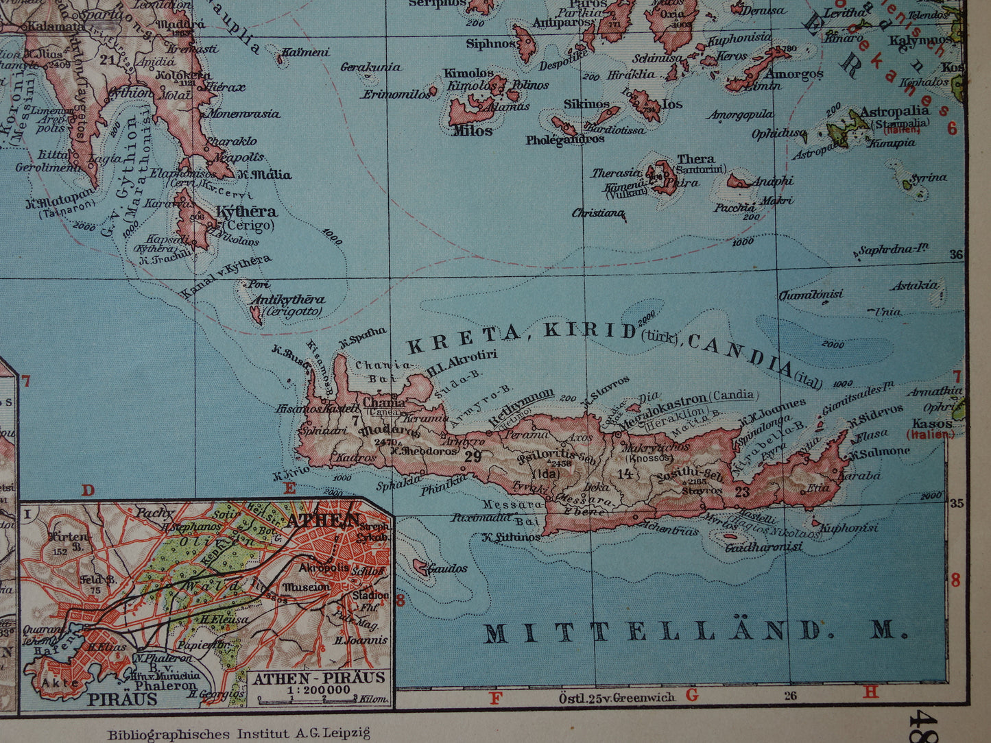 Oude landkaart van Griekenland originele vintage kaart uit 1931