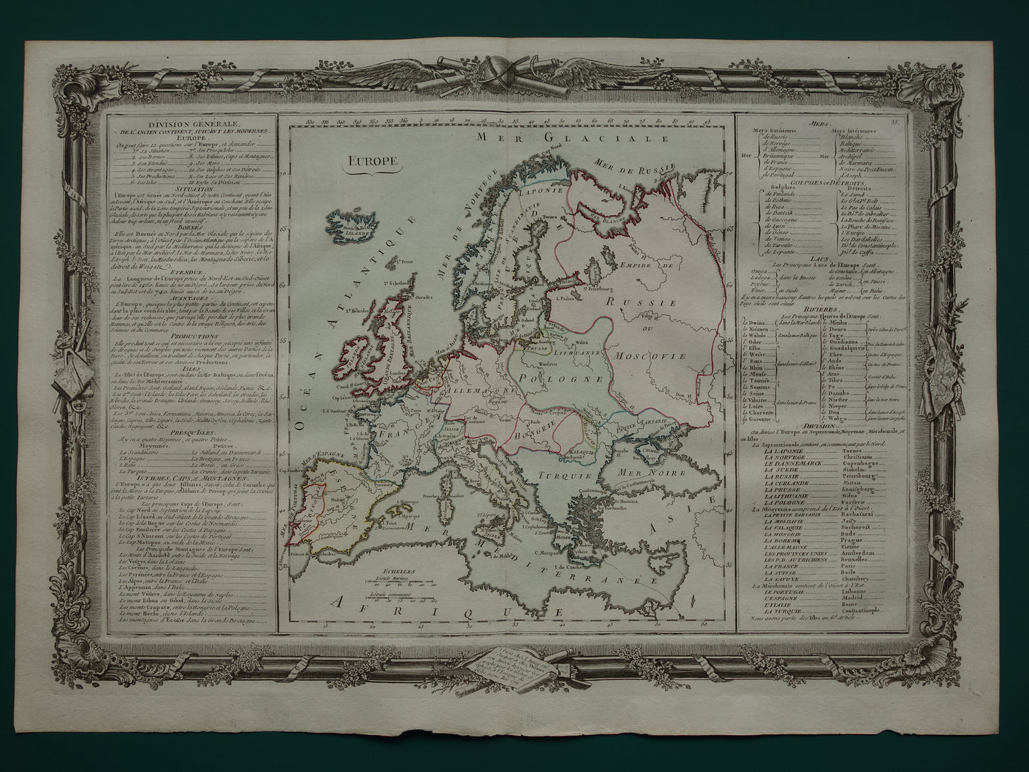 260+ jaar oude Kaart van Europa - Originele antieke Franse landkaart met jaartal