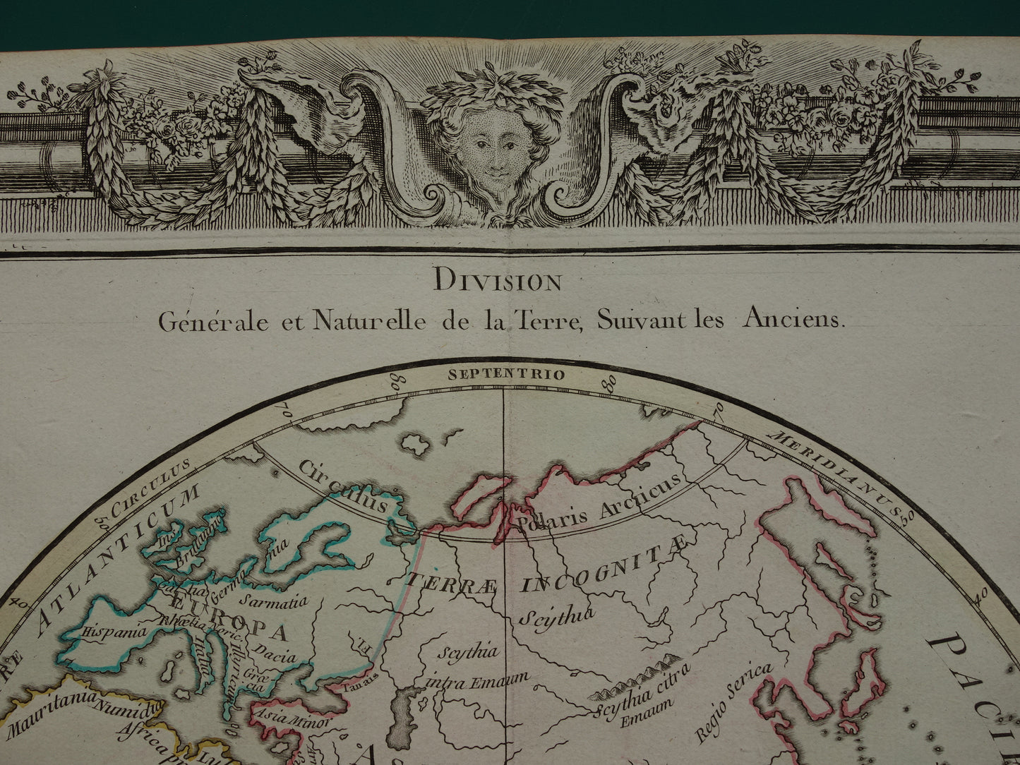 Ptolemaeus oude wereldkaart uit 1761 kaart van de klassieke wereld originele antieke handgekleurde landkaart geschiedeniskaart