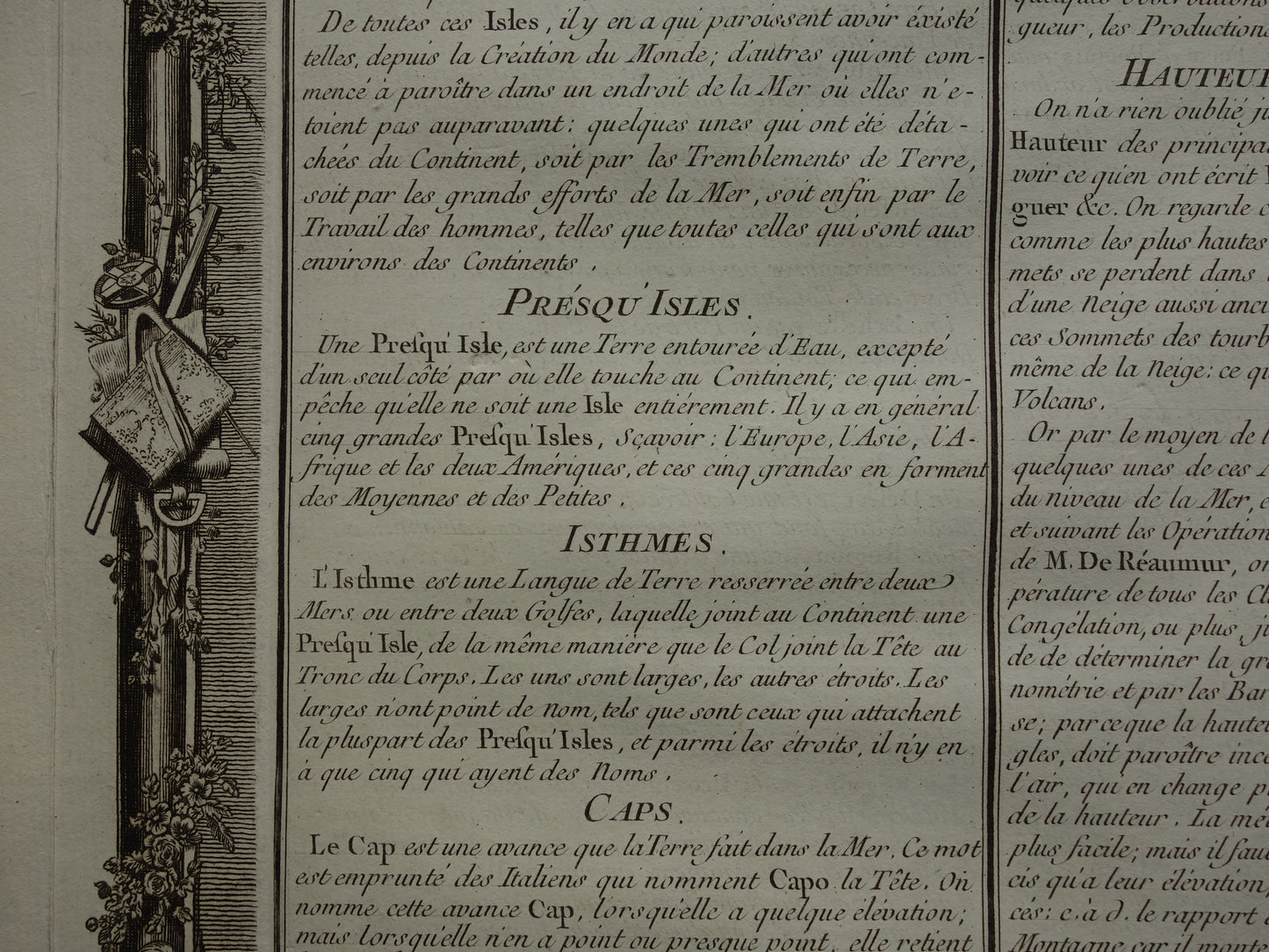 GEOGRAFIE Set van twee oude gravures over begrippen uit Aardrijkskunde - Originele 260+ jaar oude Franse bij elkaar passende prenten