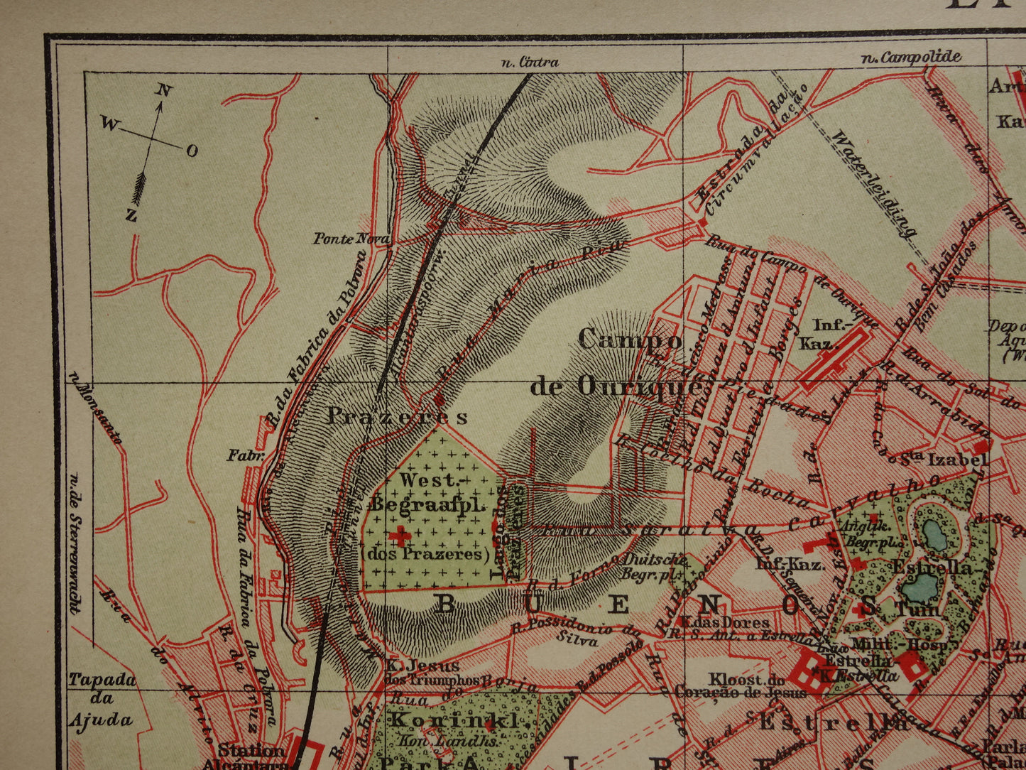 LISSABON oude kaart van Lissabon Portugal uit 1909 originele antieke plattegrond vintage landkaart