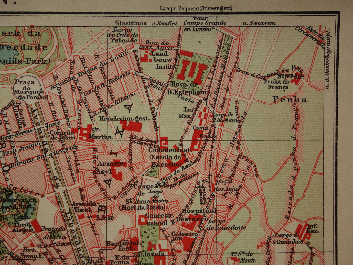 LISSABON oude kaart van Lissabon Portugal uit 1909 originele antieke plattegrond vintage landkaart