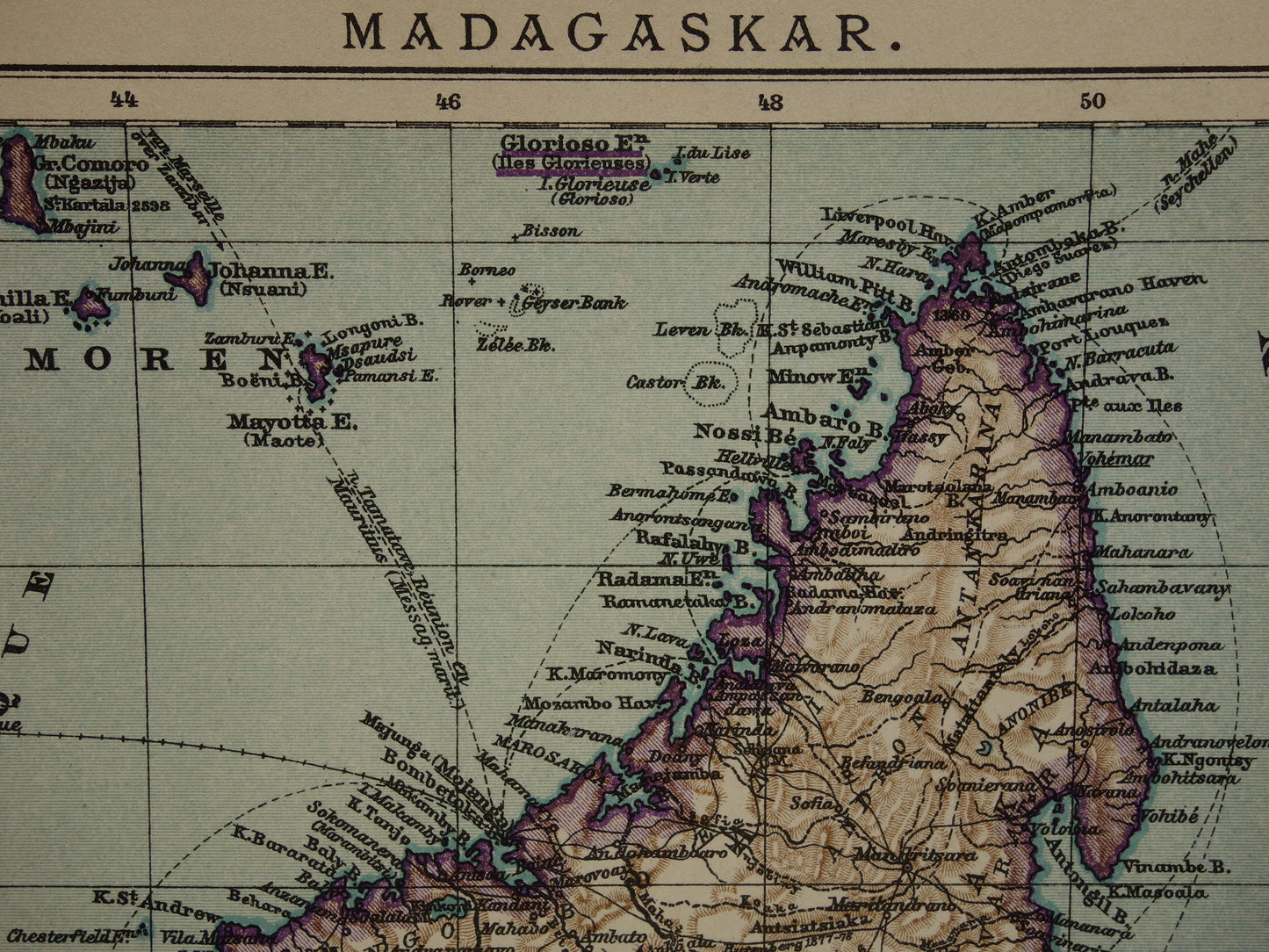 Oude kaart van Madagaskar uit 1909 originele antieke Nederlandse landkaart - kleine vintage kaarten