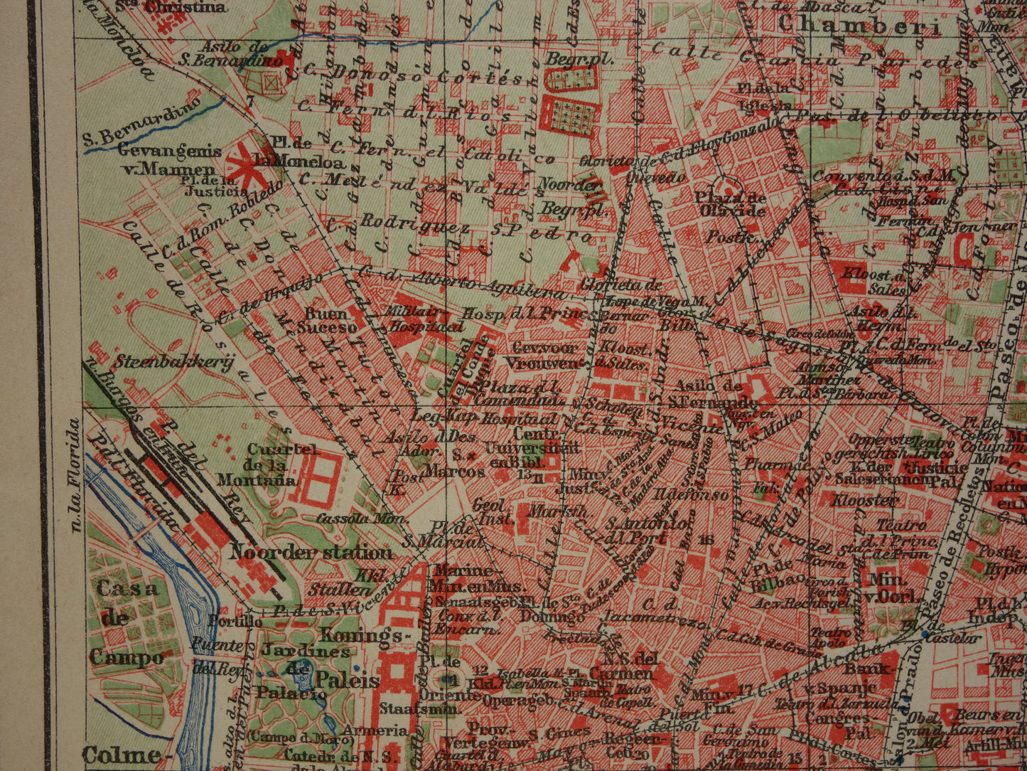 MADRID oude kaart van Madrid Spanje uit 1909 originele antieke plattegrond vintage landkaart