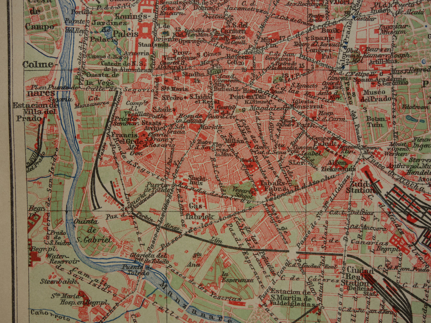 MADRID oude kaart van Madrid Spanje uit 1909 originele antieke plattegrond vintage landkaart