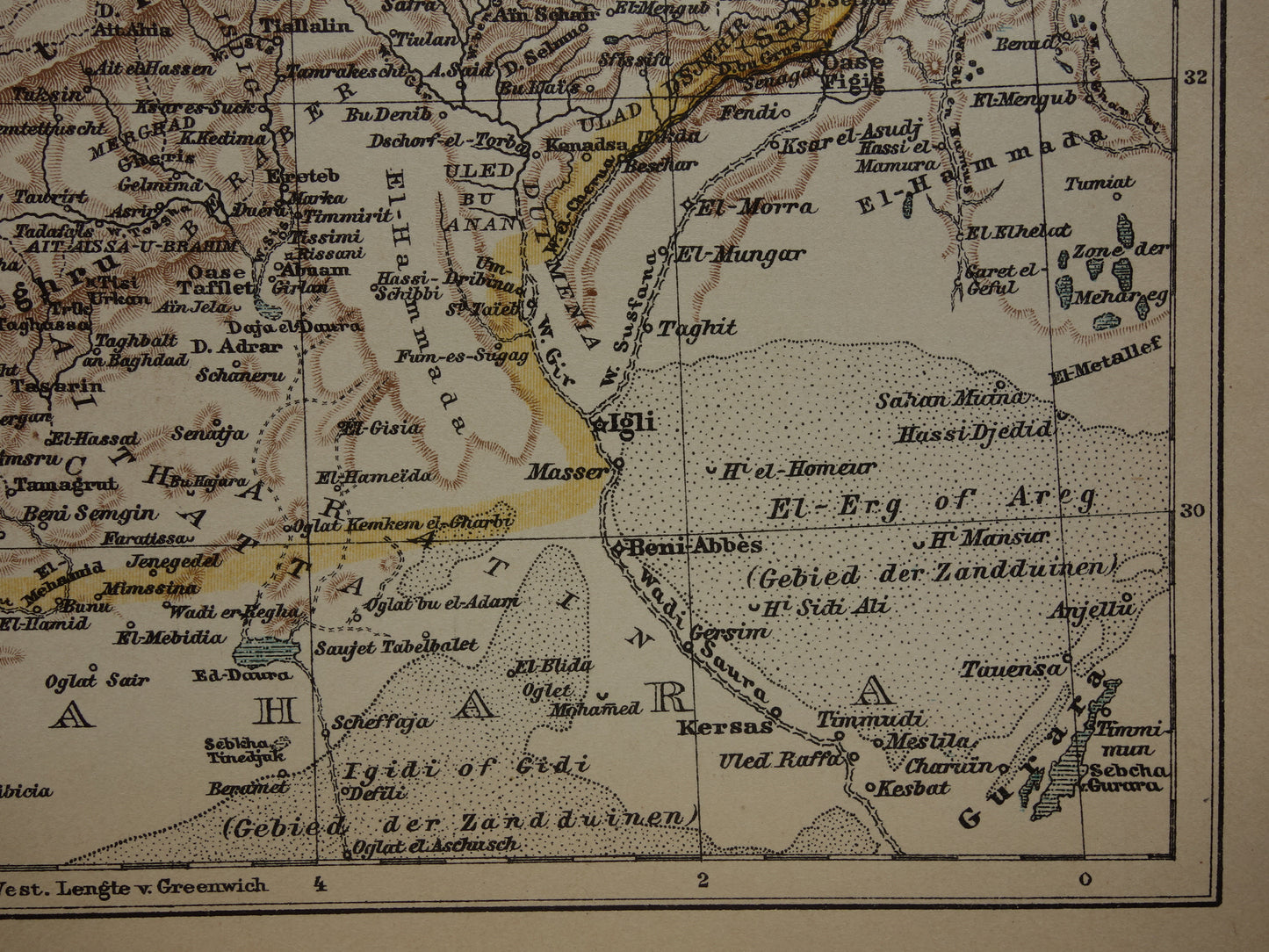 Oude kaart van Marokko uit 1909 originele antieke Nederlandse landkaart - kleine vintage kaarten