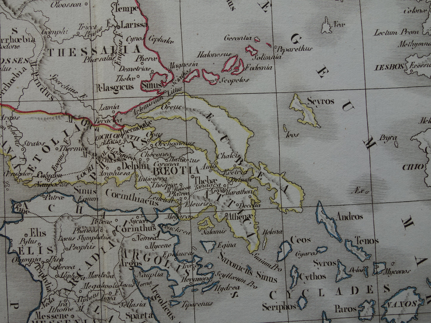 GRIEKENLAND grote oude landkaart van Griekenland in de klassieke oudheid originele antieke kaart uit 1832