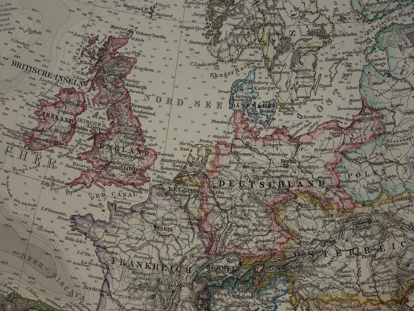 EUROPA oude landkaart van Europa uit 1878 originele antieke Duitse kaart van continent Europa