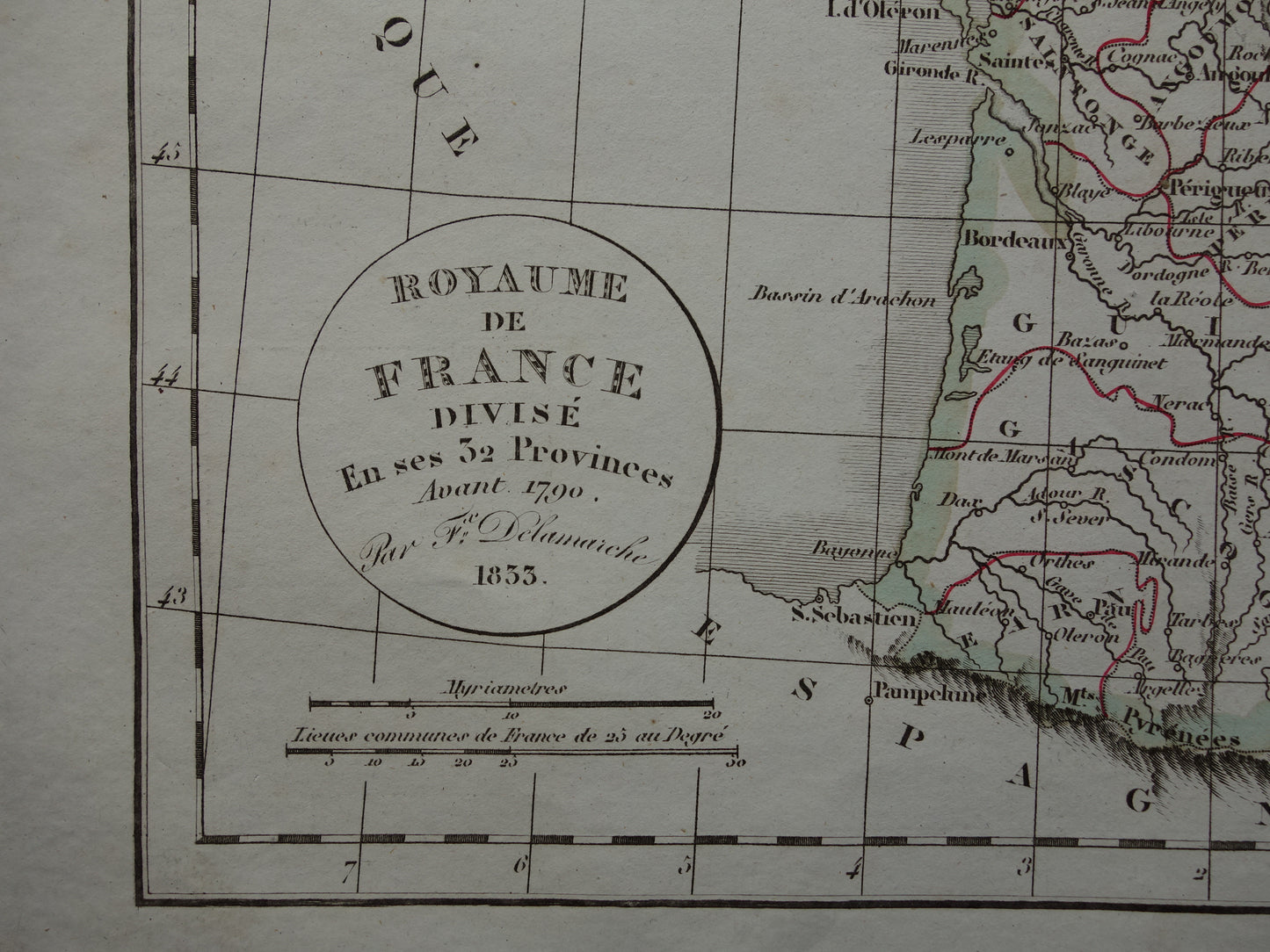 FRANKRIJK oude historische landkaart van 32 provincies Frankrijk voor 1790 - originele antieke kaart uit 1833