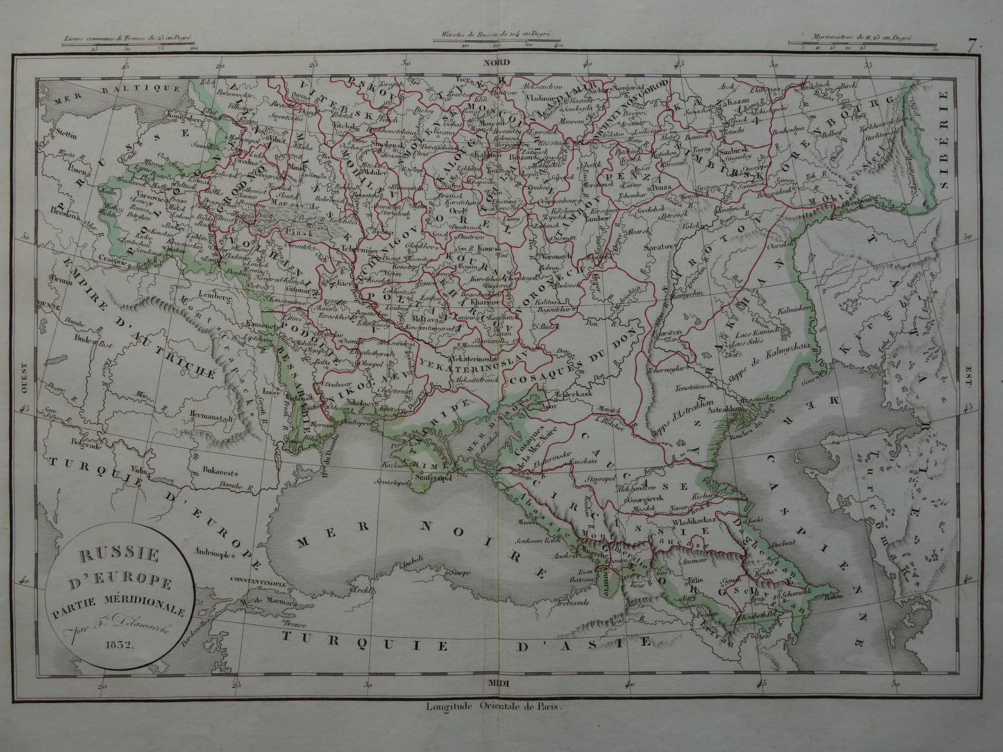 RUSLAND oude historische landkaart van Europees Rusland met Oekraïne Polen en de Kaukasus - originele antieke kaart 1832