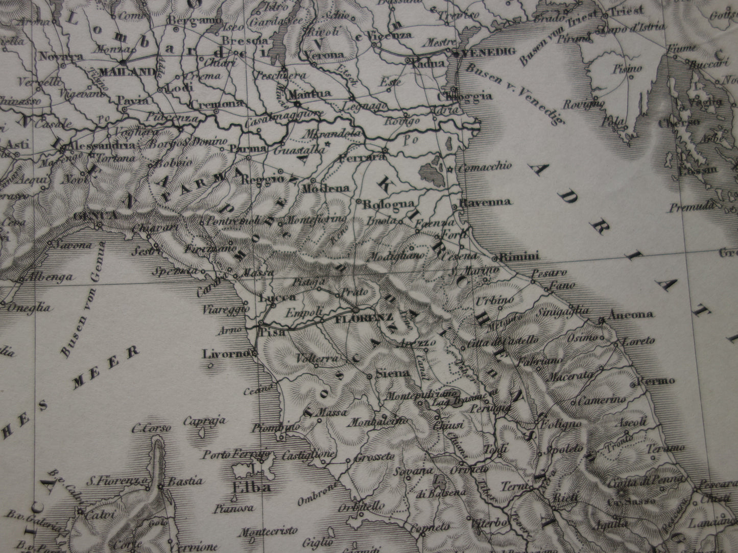 170+ jaar oude landkaart van ITALIË uit 1849 originele antieke kaart zwart/wit