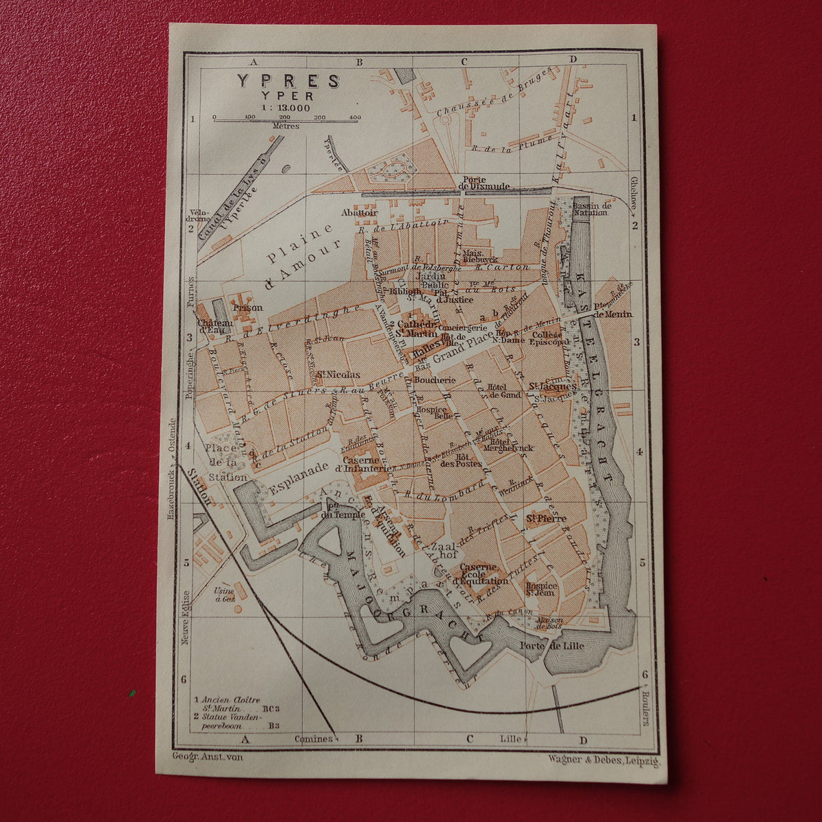 IEPER alte Karte von Ypern Belgien aus dem Jahr 1910 kleine originale antike Stadtplan Landkarte Ypres