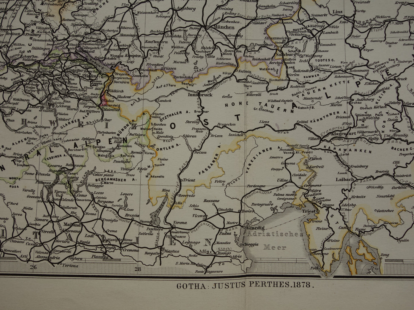 Antieke kaart van Spoorwegen in Nederland Duitsland originele 145+ jaar oude landkaart spoorlijnen centraal Europa spoorkaart