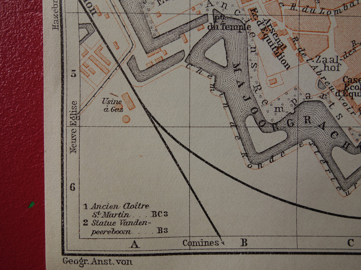 IEPER alte Karte von Ypern Belgien aus dem Jahr 1910 kleine originale antike Stadtplan Landkarte Ypres
