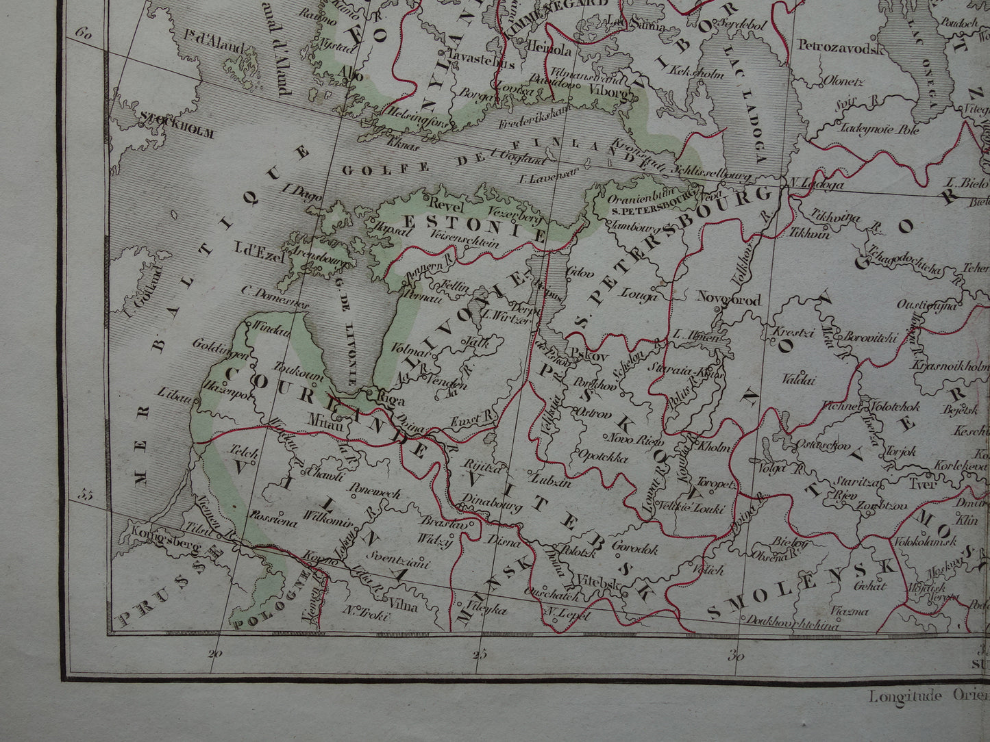 RUSLAND oude historische landkaart van Europees Rusland met Finland en Baltische Staten - originele antieke kaart 1832