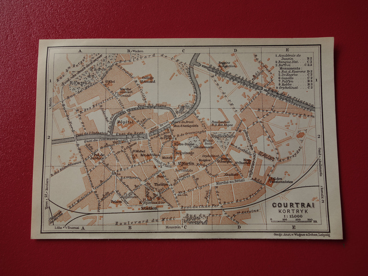 KORTRIJK oude kaart van Kortrijk / Courtrai België uit 1910 kleine originele antieke plattegrond landkaart